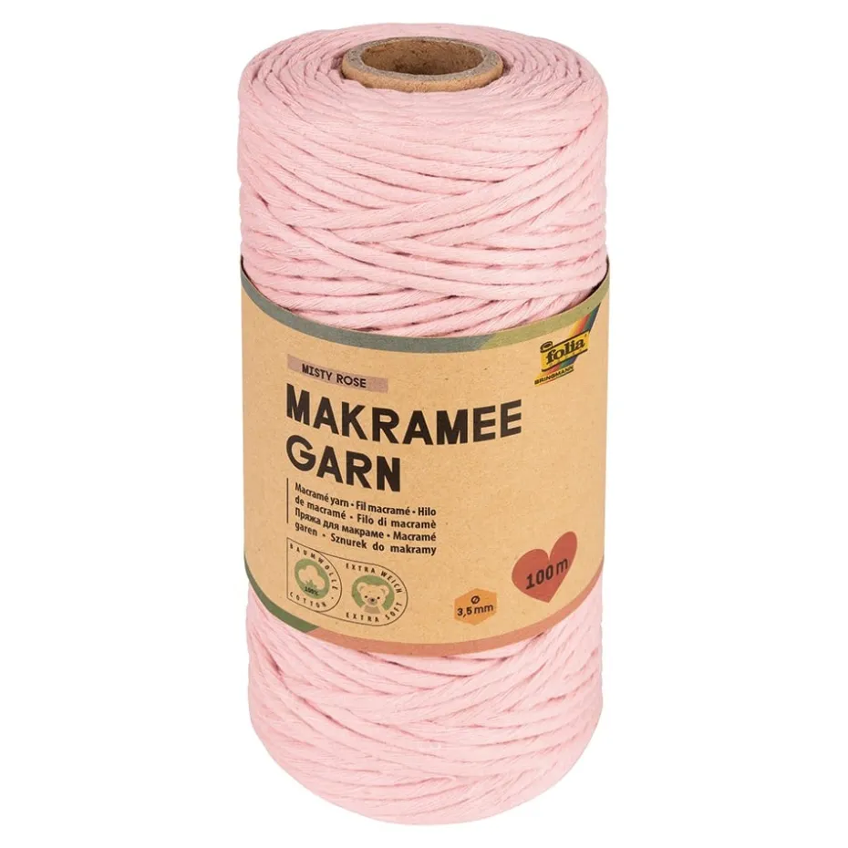 Folia Makramégarn 100% bomull – 3,5mm 100m – MISTY ROSE