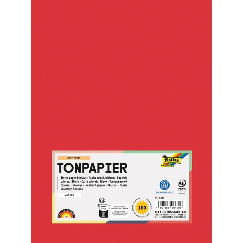 Folia Tegnepapir A4 – 130g 100ark – 19 Hibiskusrød
