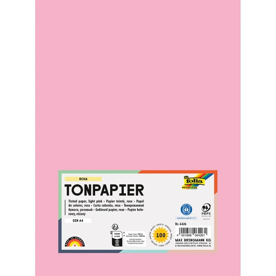 Folia Tegnepapir A4 – 130g 100ark – 26 Lysrosa
