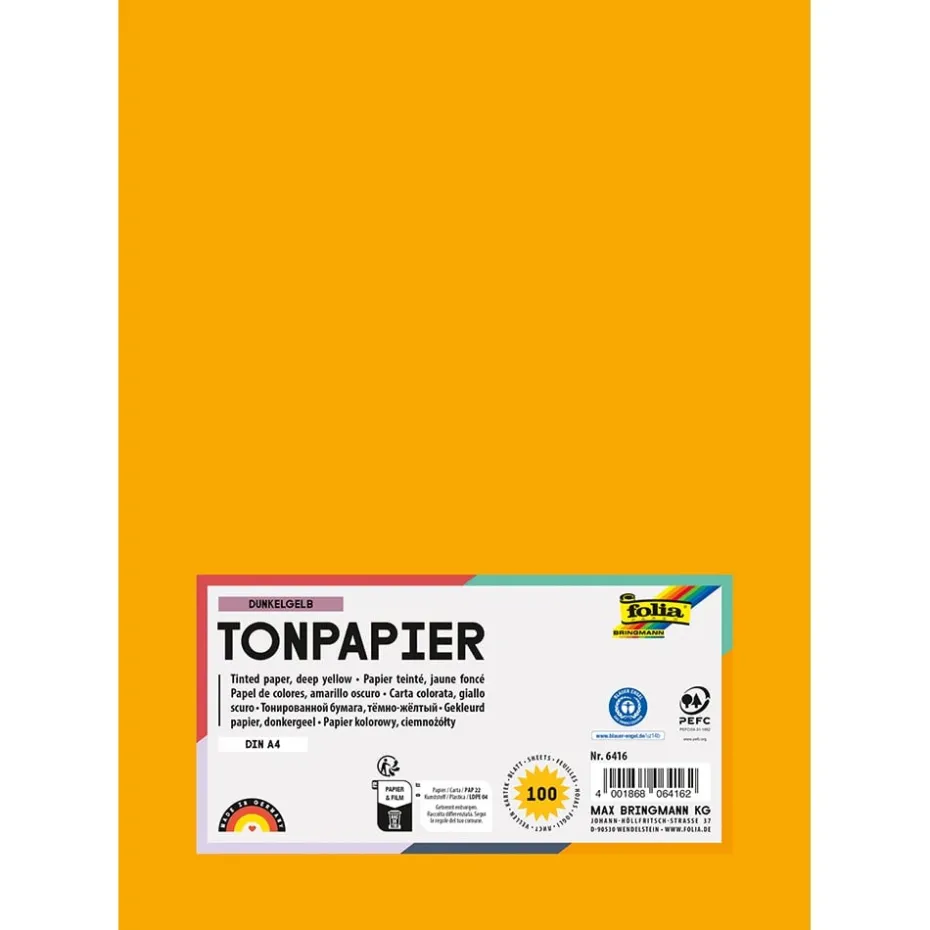 Folia Tegnepapir A4 – 130g 100ark – 16 Mørk gul