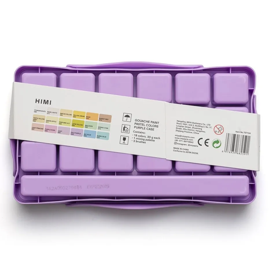 HIMI Jelly Cup Gouache Sett 18stk Pastell +3 pensler – Lilla