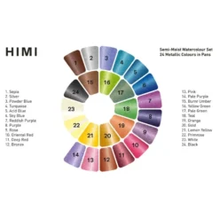 HIMI Semi-Moist Watercolour Akvarell Sett – 24stk metallic