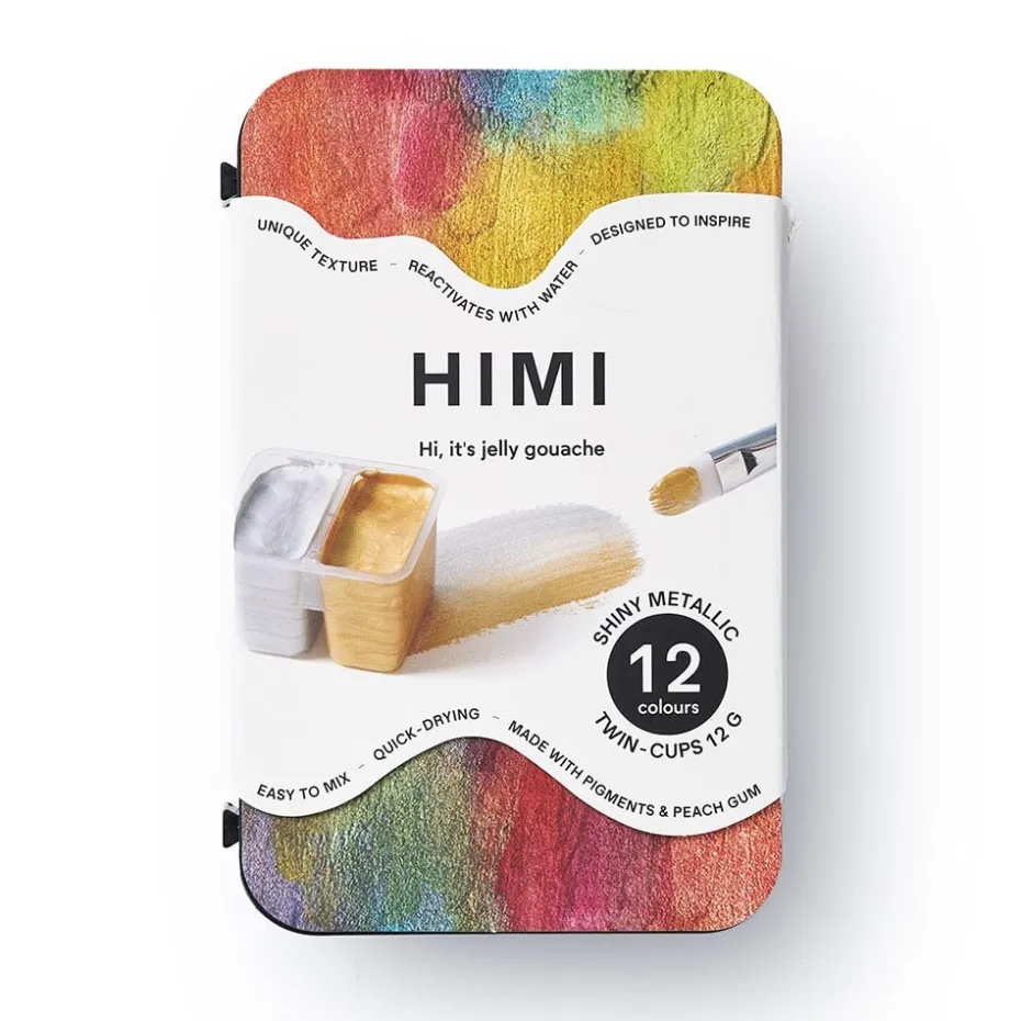 HIMI Twin Cup Gouache Sett Sort 12stk – Metallic
