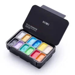 HIMI Twin Cup Gouache Sett Sort 12stk – Metallic