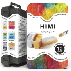 HIMI Twin Cup Gouache Sett Sort 12stk – Metallic