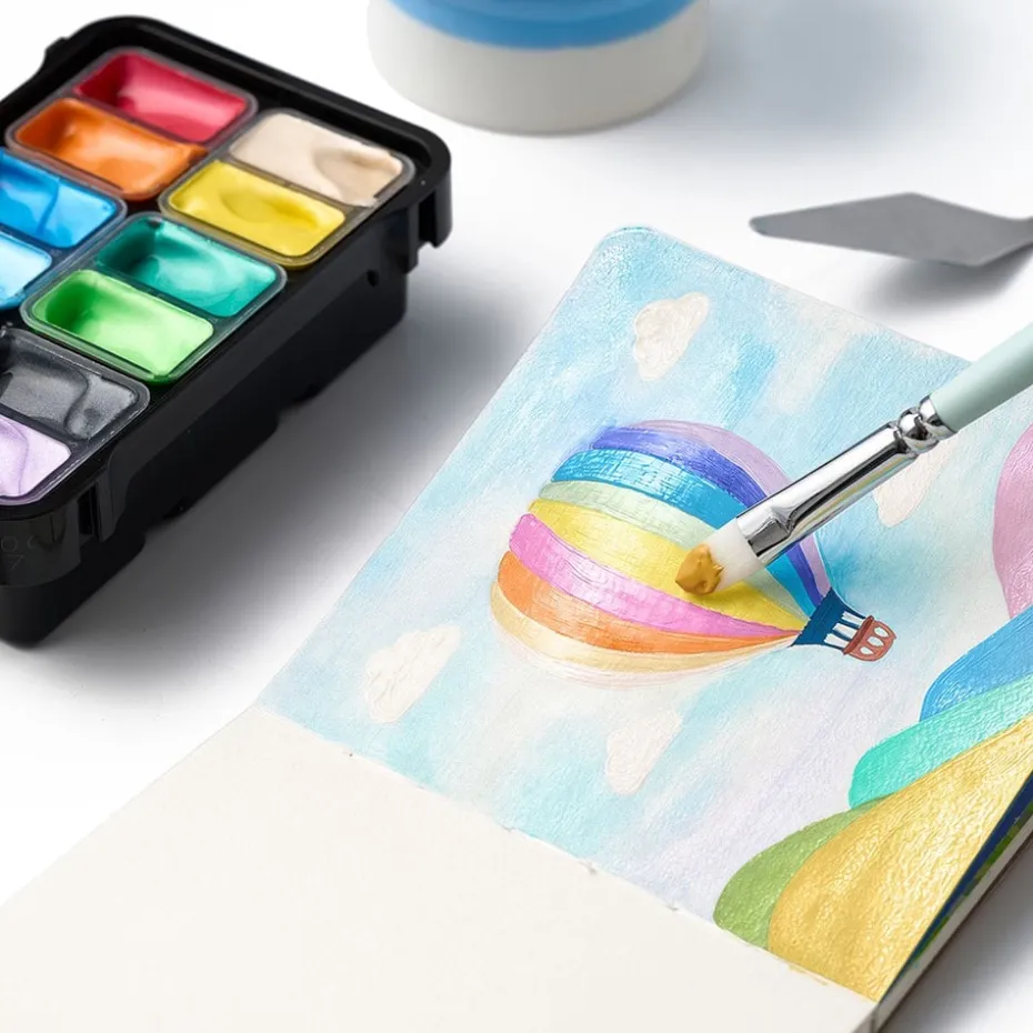 HIMI Twin Cup Gouache Sett Sort 12stk – Metallic