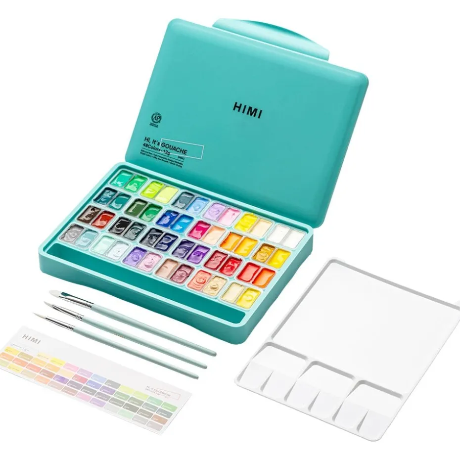 HIMI Twin Cup Gouache Sett 48stk + 3 pensler – Grønn