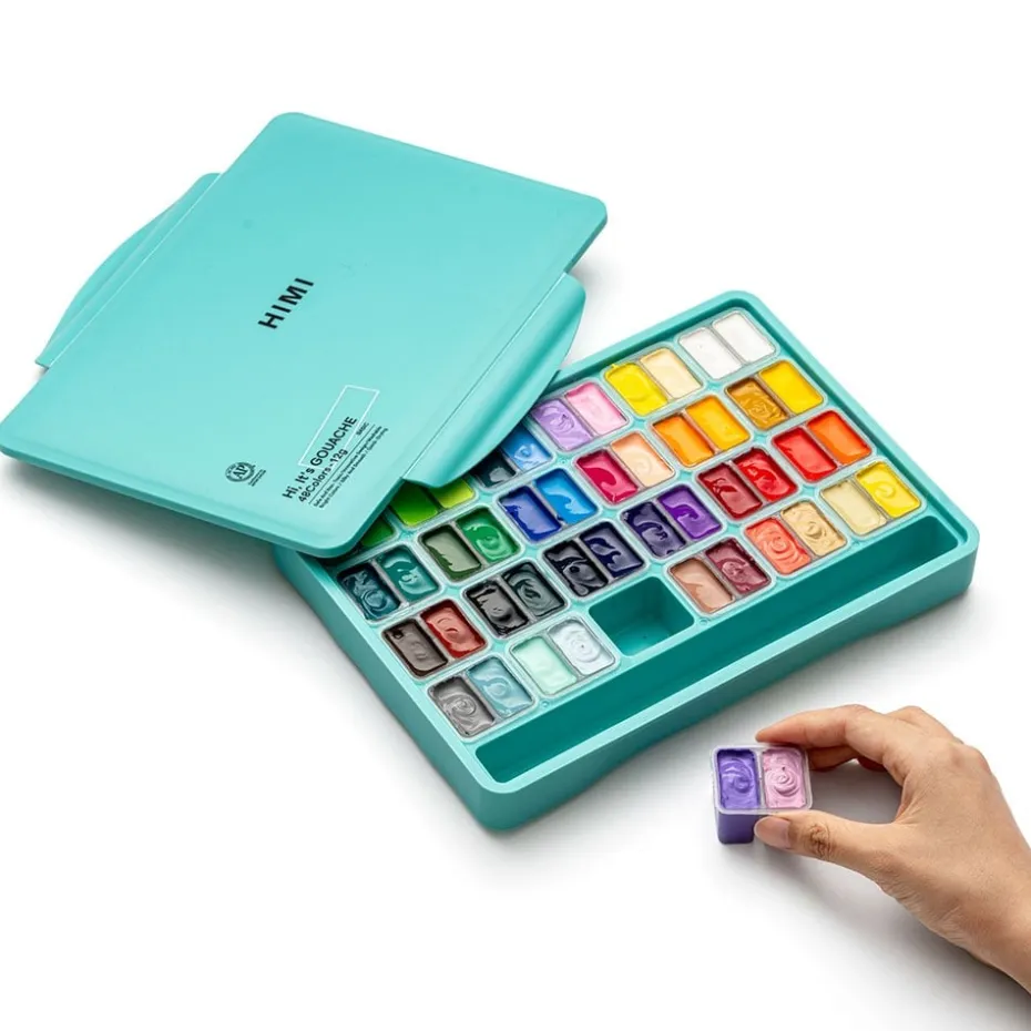HIMI Twin Cup Gouache Sett 48stk + 3 pensler – Grønn