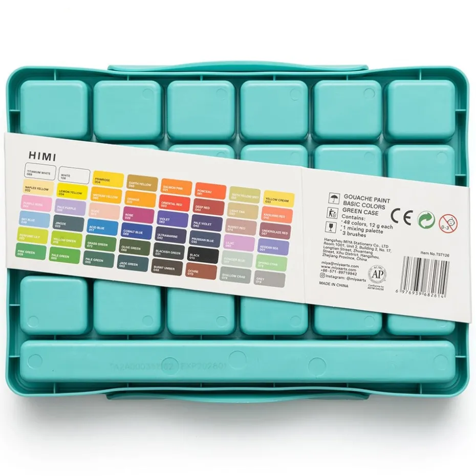 HIMI Twin Cup Gouache Sett 48stk + 3 pensler – Grønn