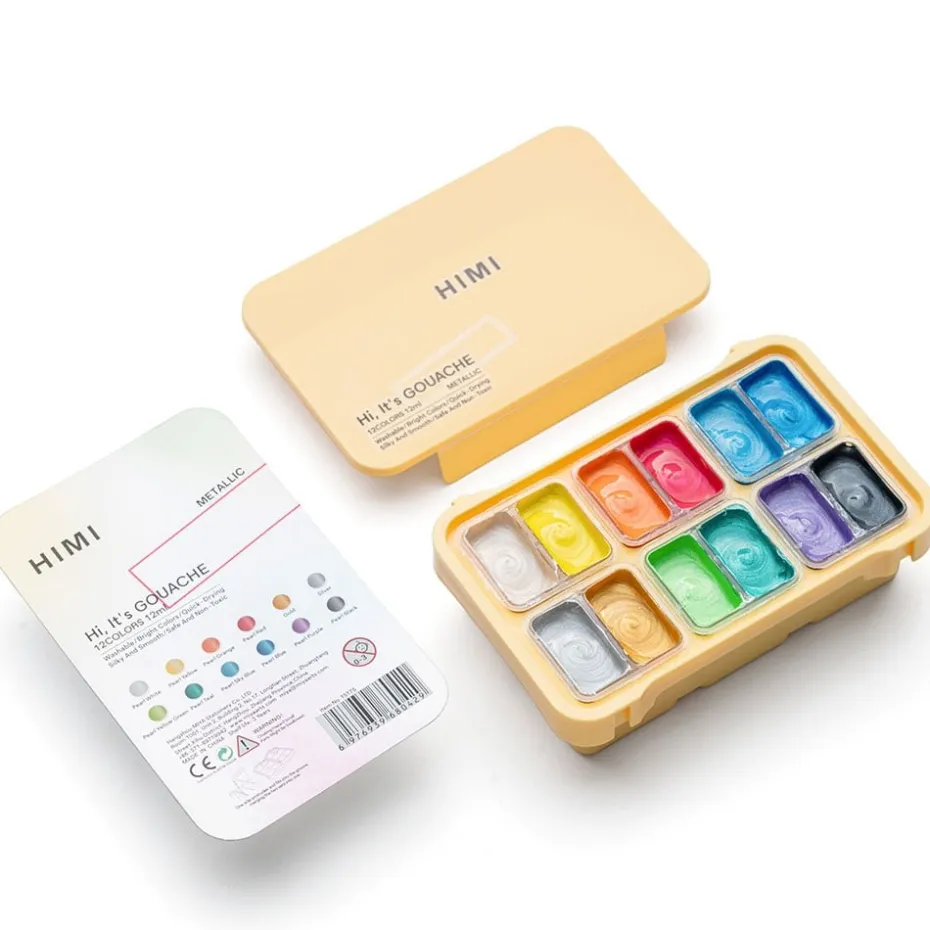HIMI Twin Cup Gouache Sett 12stk Metallic – Gult