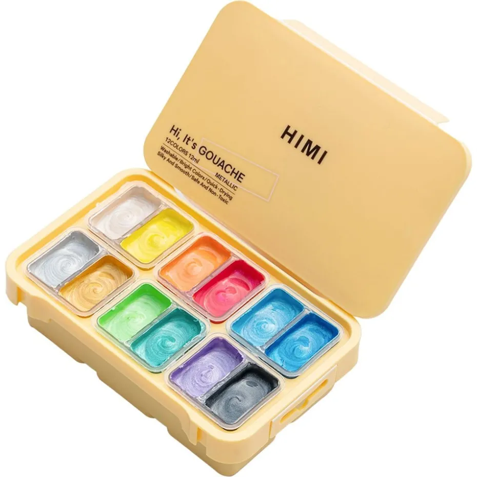HIMI Twin Cup Gouache Sett 12stk Metallic – Gult