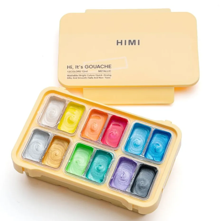 HIMI Twin Cup Gouache Sett 12stk Metallic – Gult