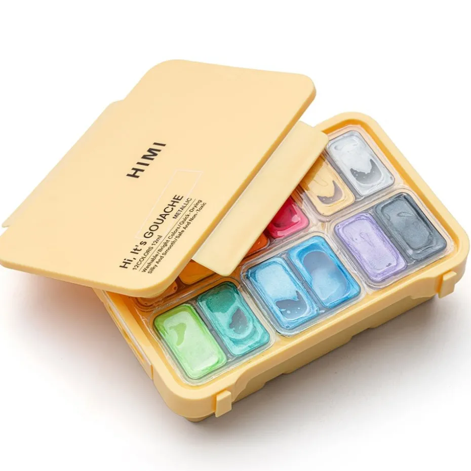 HIMI Twin Cup Gouache Sett 12stk Metallic – Gult