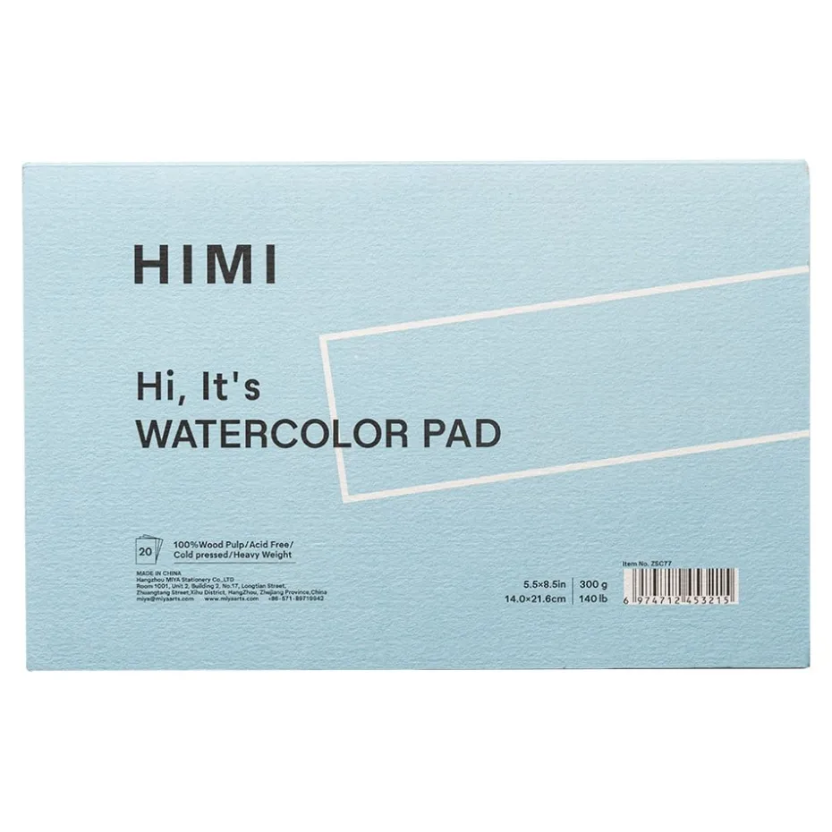 HIMI Watercolour Akvarellblokk 300g 20ark limt – 14×21,6cm