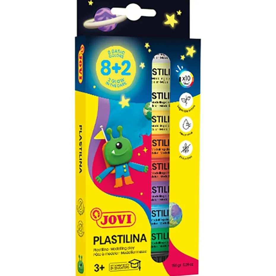 Jovi Plastilina – 10x15g – 8 farger + 2 selvslysende