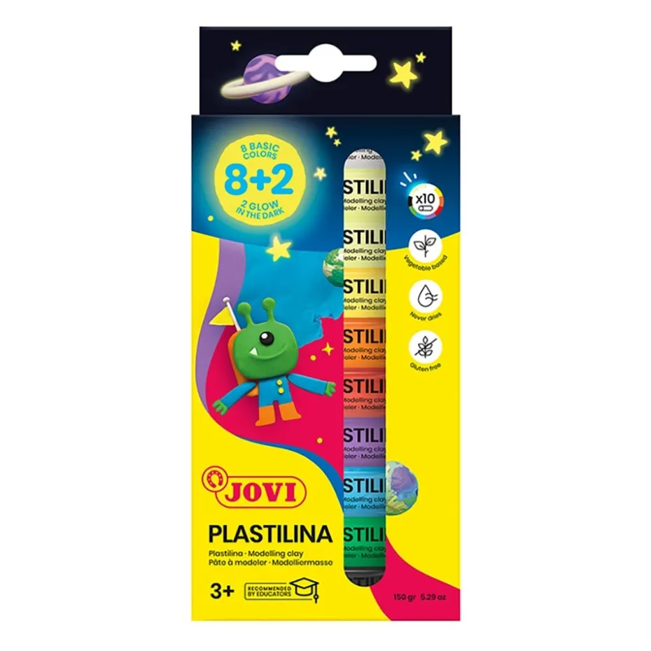 Jovi Plastilina – 10x15g – 8 farger + 2 selvslysende