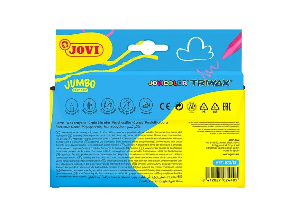 Jovi Wax Crayons fettstift – Jumbo Easy Grip – 12 farger