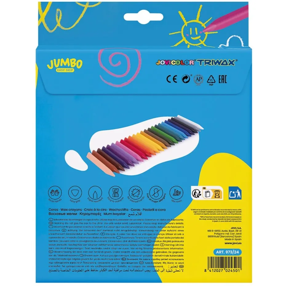 Jovi Wax Crayons fettstift – Jumbo Easy Grip – 24 farger
