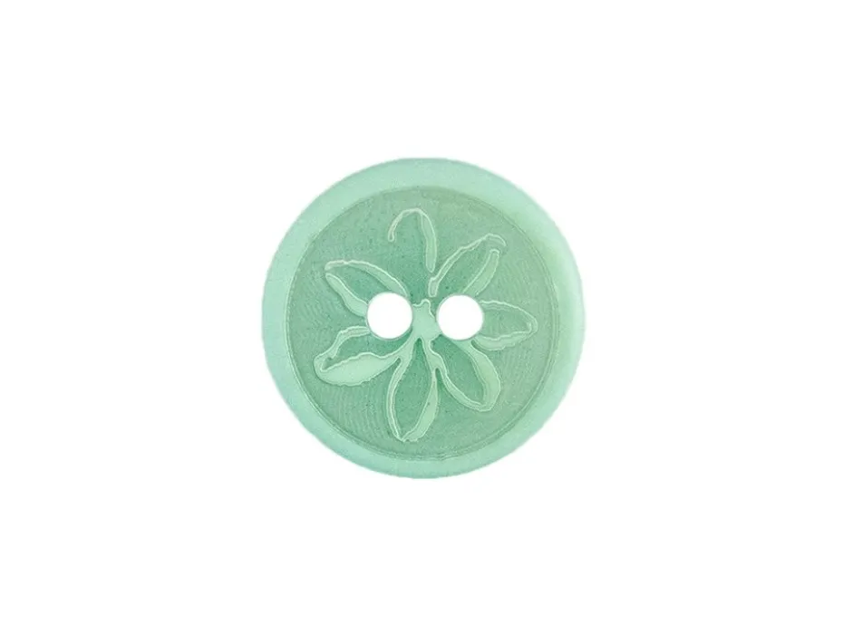 Knapp – Rund med blomst – 2-hull 20mm – Grønn