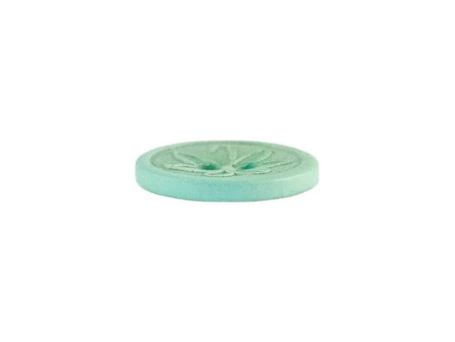 Knapp – Rund med blomst – 2-hull 20mm – Grønn
