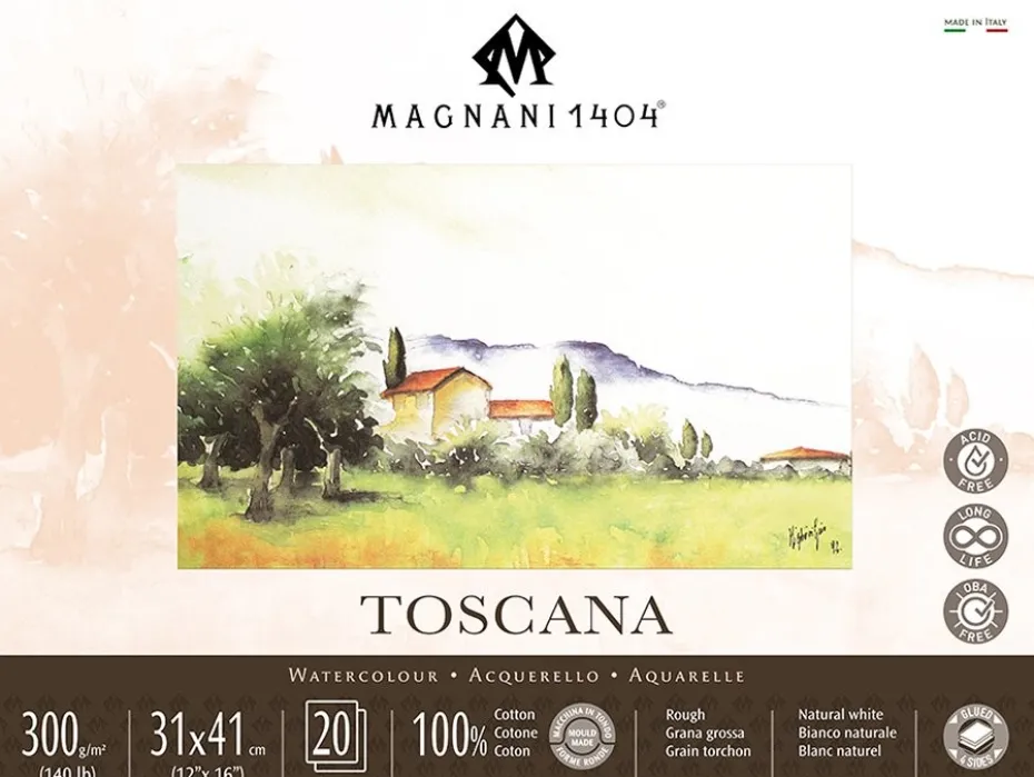 Magnani Toscana Akvarellblokk Rough 300g 20ark – 31x41cm