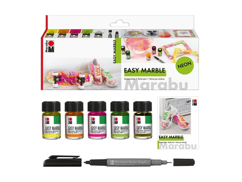 Marabu Easy Marble Marmoreringsfarge Sett – Neon
