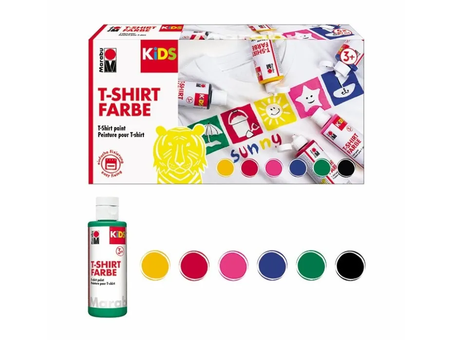 Marabu KIDS T-Shirt Paint Tekstilmaling – Sett med 6 farger