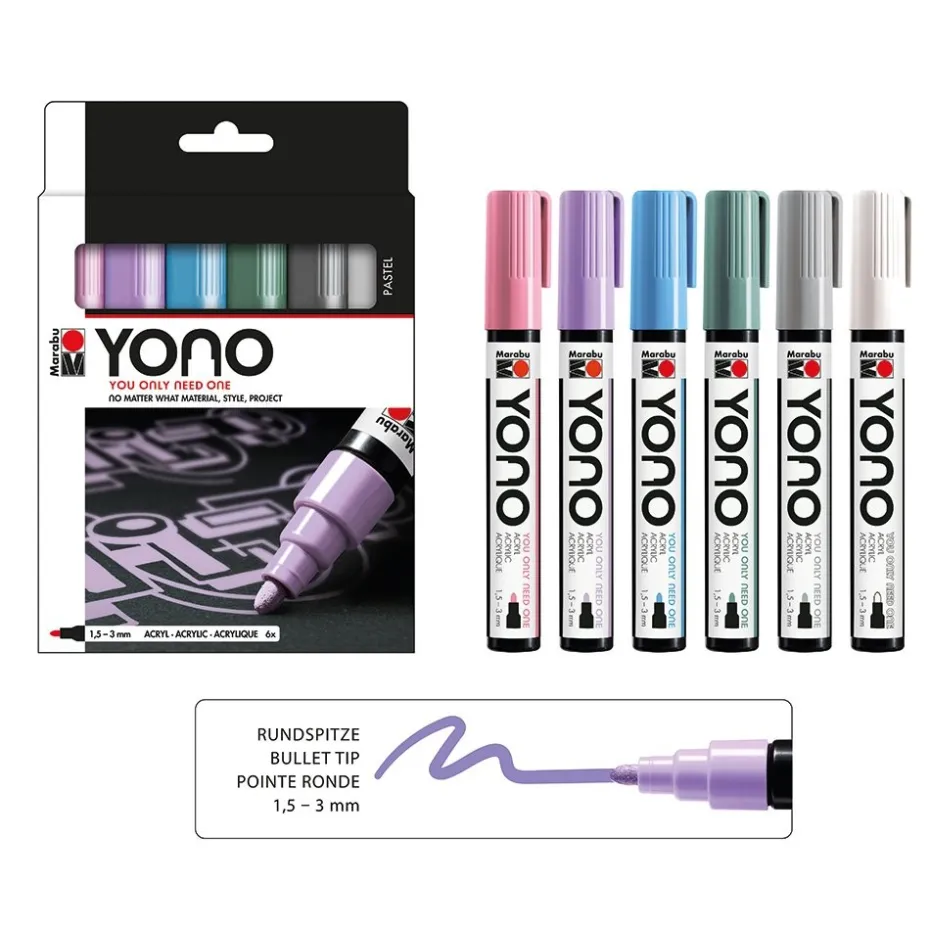 Marabu YONO Marker Sett 6stk – 1,5-3mm – PASTEL