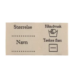 Merkelapp med tekst 35x65mm – Størrelse og vaskeanvisning