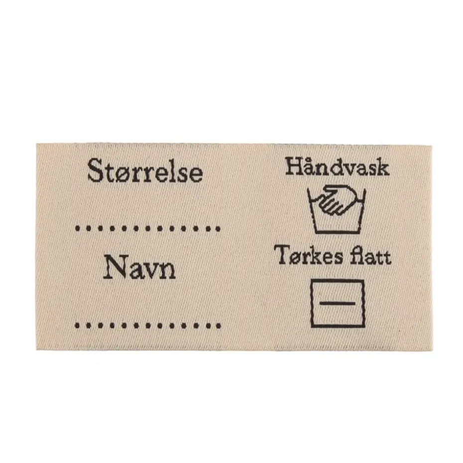 Merkelapp med tekst 35x65mm – Størrelse og vaskeanvisning