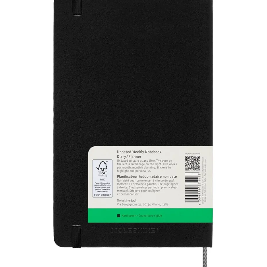 Moleskine Planner Undated Hard L Uke Notat – Black