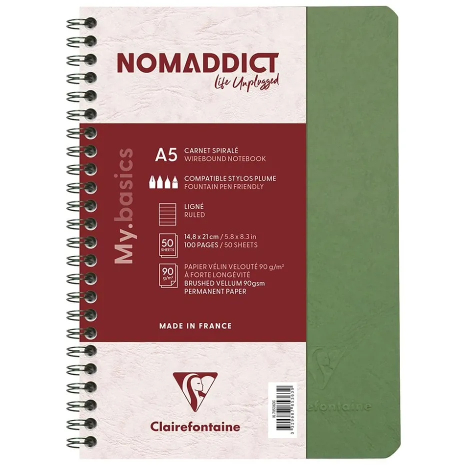 Nomaddict Notatbok Spiral A5 linjer – Grønn