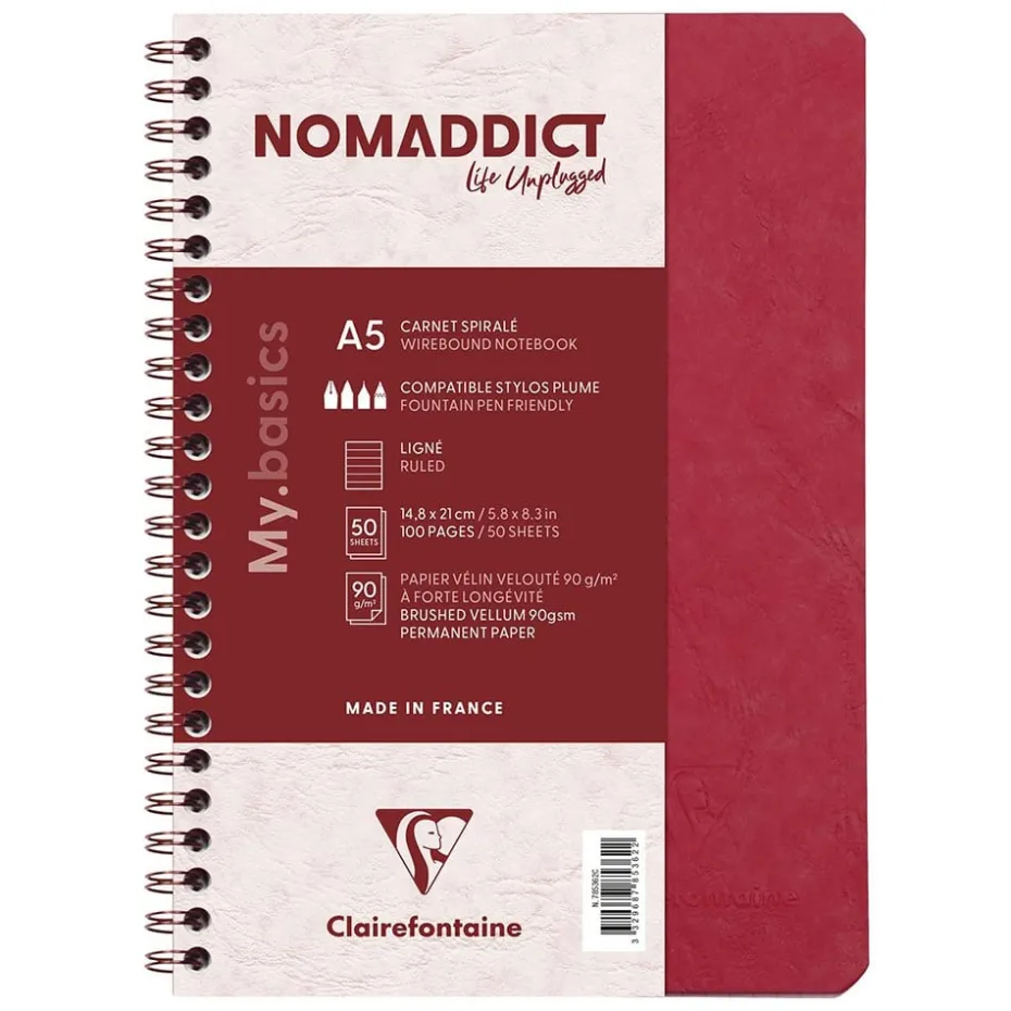 Nomaddict Notatbok Spiral A5 linjer – Rød