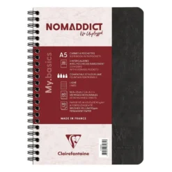 Nomaddict Notatbok Spiral A5 linjer – 3 lommer – Sort