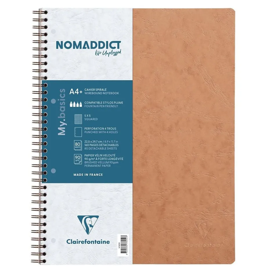 Nomaddict Notatbok Spiral A4+ ruter perforert – Brun