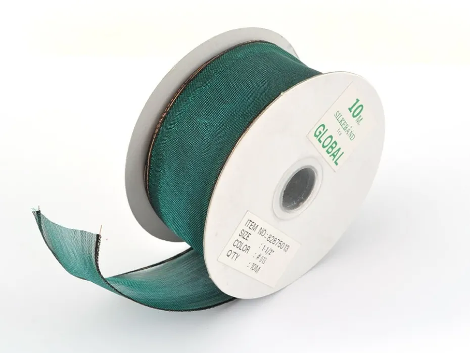 Organzabånd m/wire 40mm grønn 10m