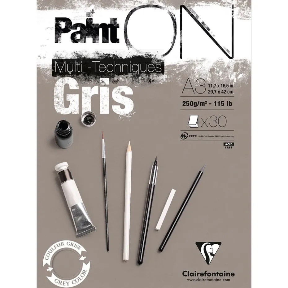 PaintON Mix Media Papirblokk Grey – 30ark 250g – A3