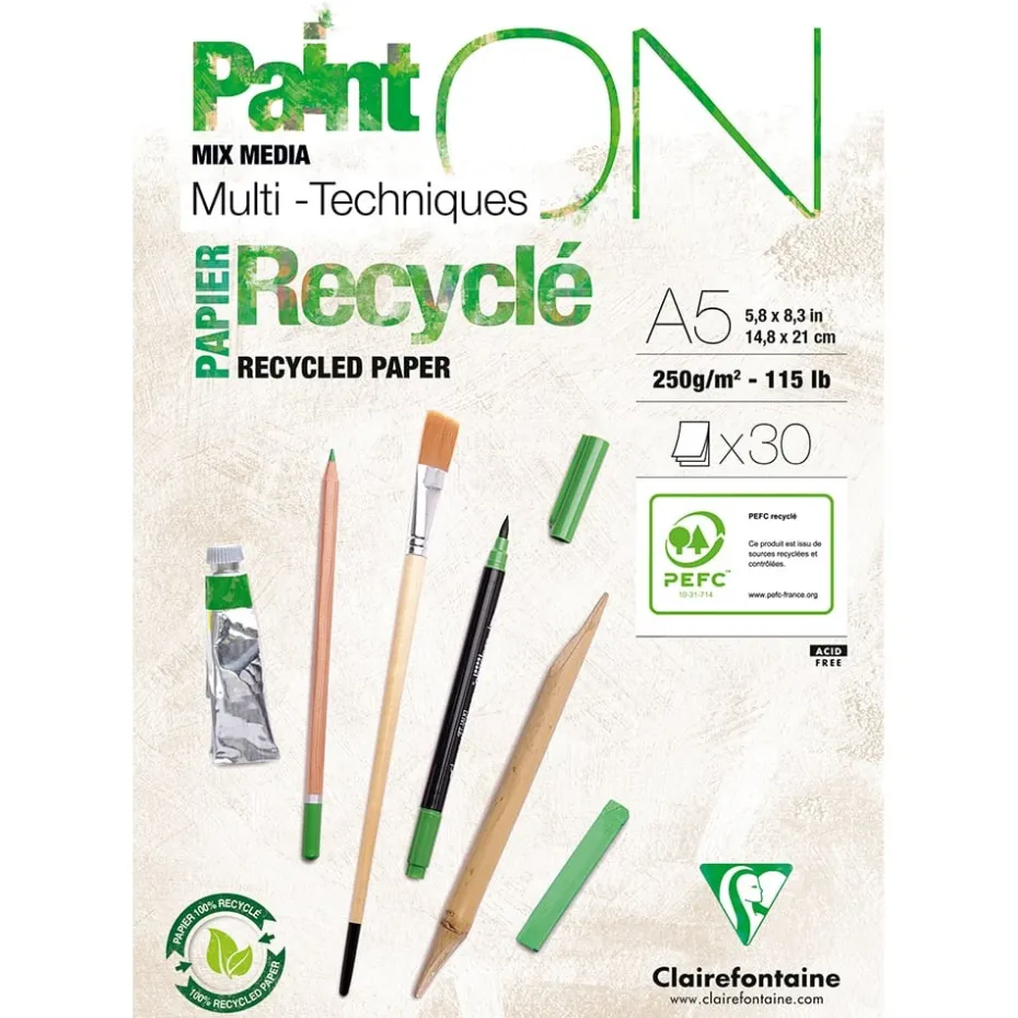 PaintON Mix Media Papirblokk Resirkulert – 30ark 250g – A5