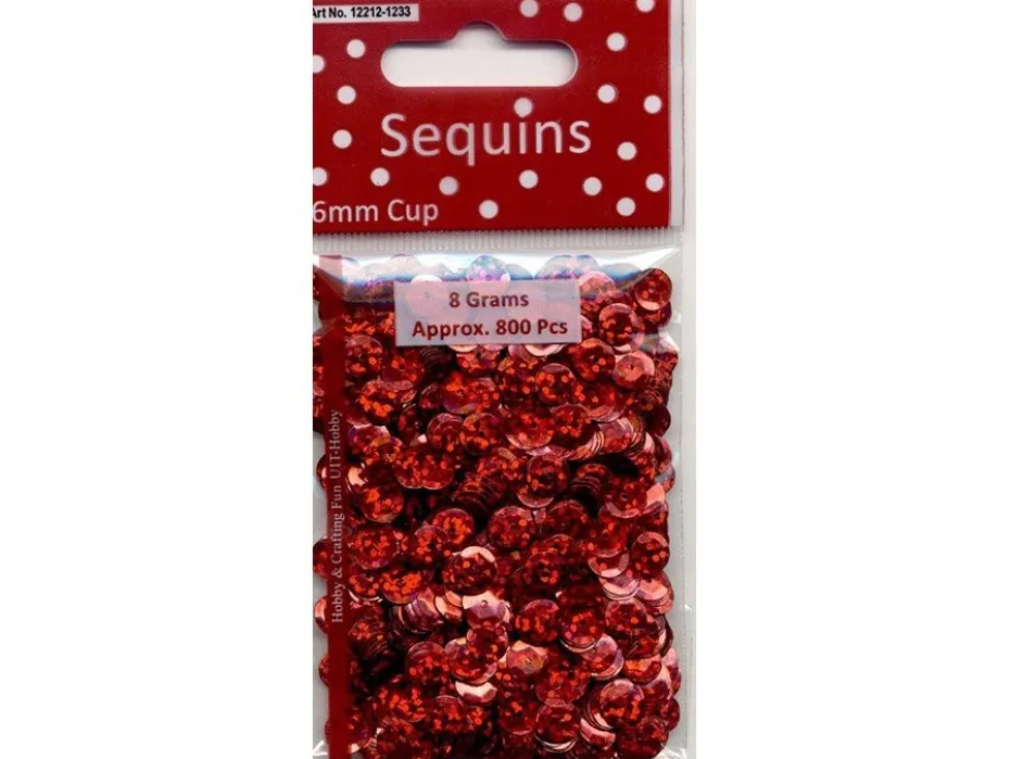 Paljetter Cup – 6mm 8g – Glitter rød