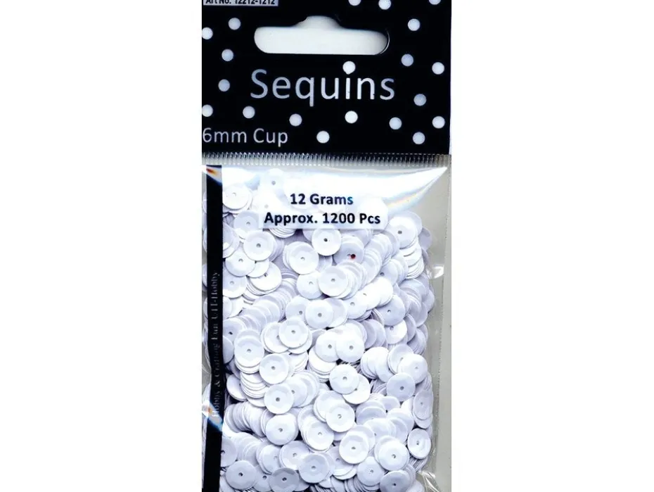 Paljetter Cup – 6mm 12g – Hvit