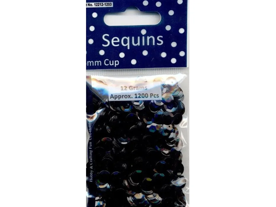 Paljetter Cup – 6mm 12g – Sort