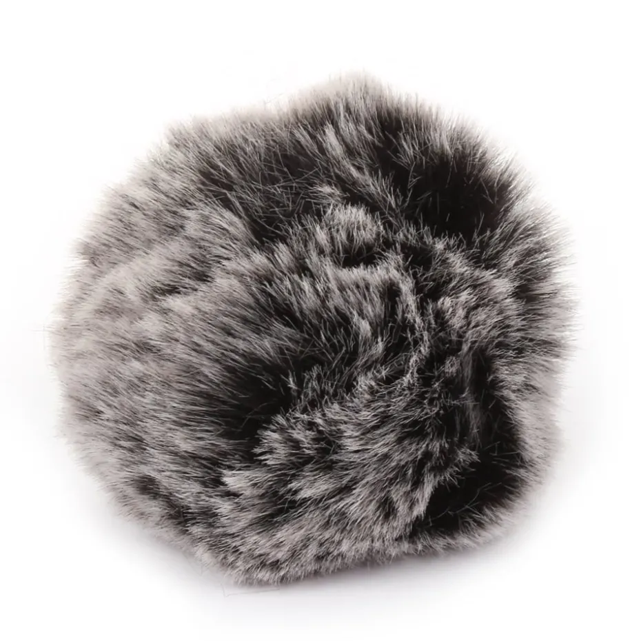 Pelsdusk til hue – Imitasjon – 8cm – Grå/sort