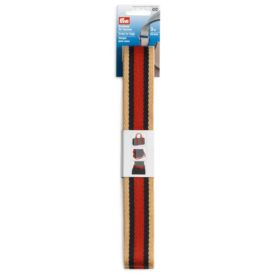 Prym Beltebånd – 40mm 3m – Beige/blå/rød