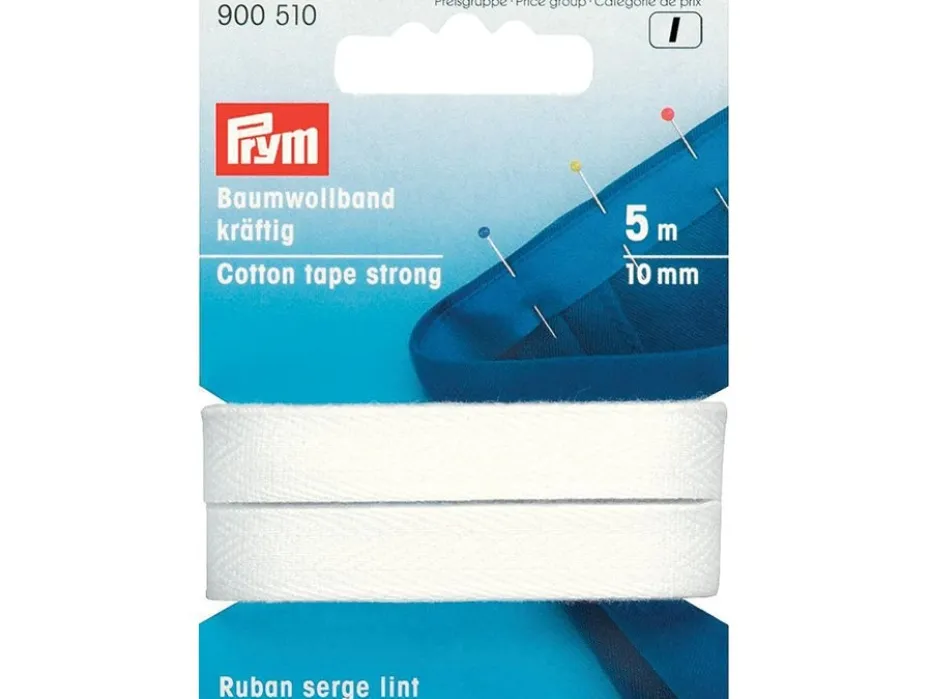 Prym Bomullsbånd kraftig 10mm 5m – Hvit