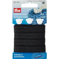 Prym Knappehullstrikk m/knapper – 3m 12mm – Sort