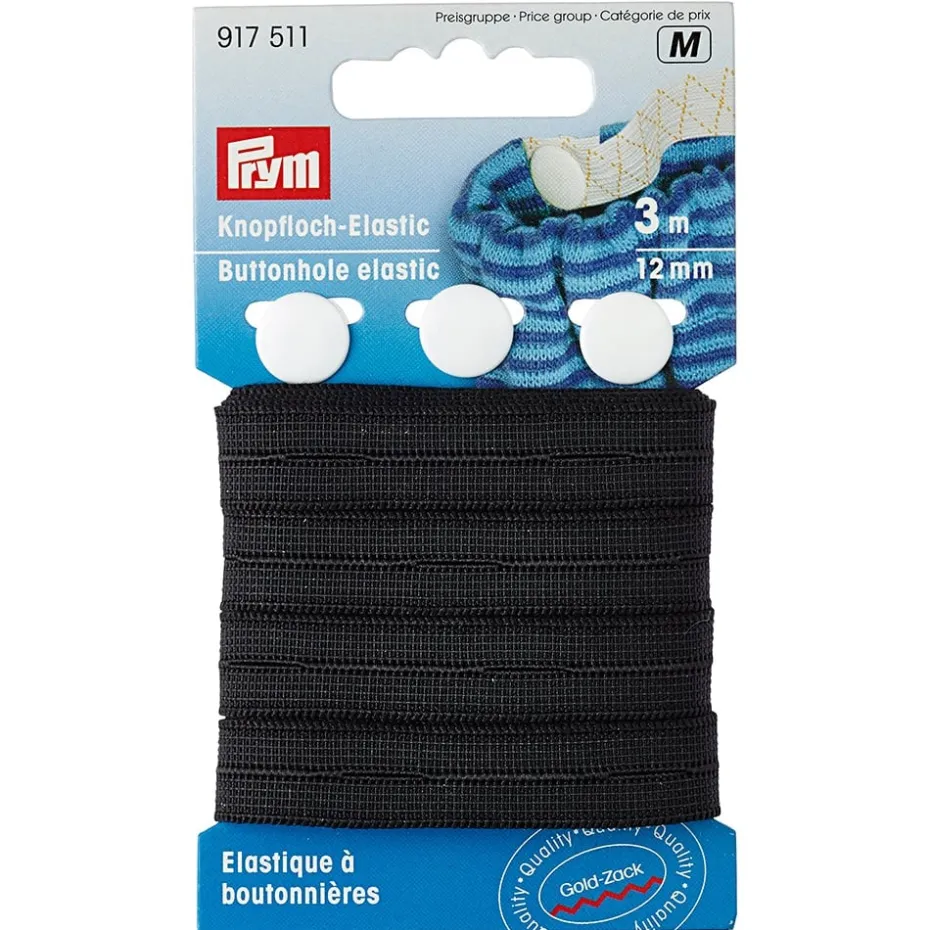 Prym Knappehullstrikk m/knapper – 3m 12mm – Sort