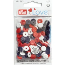 Prym Love – Color Snaps Mini 9mm 36stk – Rød/hvit/blå