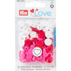 Prym Love – Non-sew Color Snaps – Hjerte rød/hvit/rosa