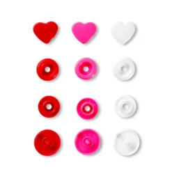 Prym Love – Non-sew Color Snaps – Hjerte rød/hvit/rosa