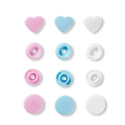 Prym Love – Non-sew Color Snaps – Hjerte rosa/grønn/lys blå